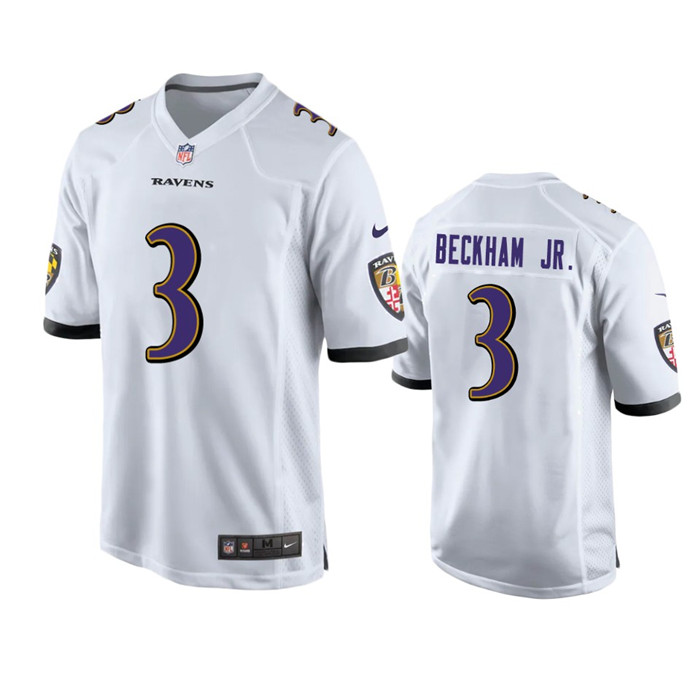 Men's Baltimore Ravens #3 Odell Beckham Jr. White Game Jersey